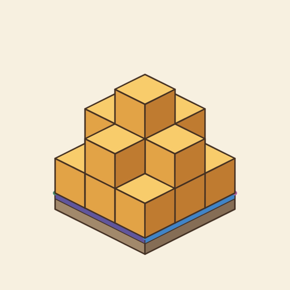 The Solki workbench with a stepped structure of amber cubes on it